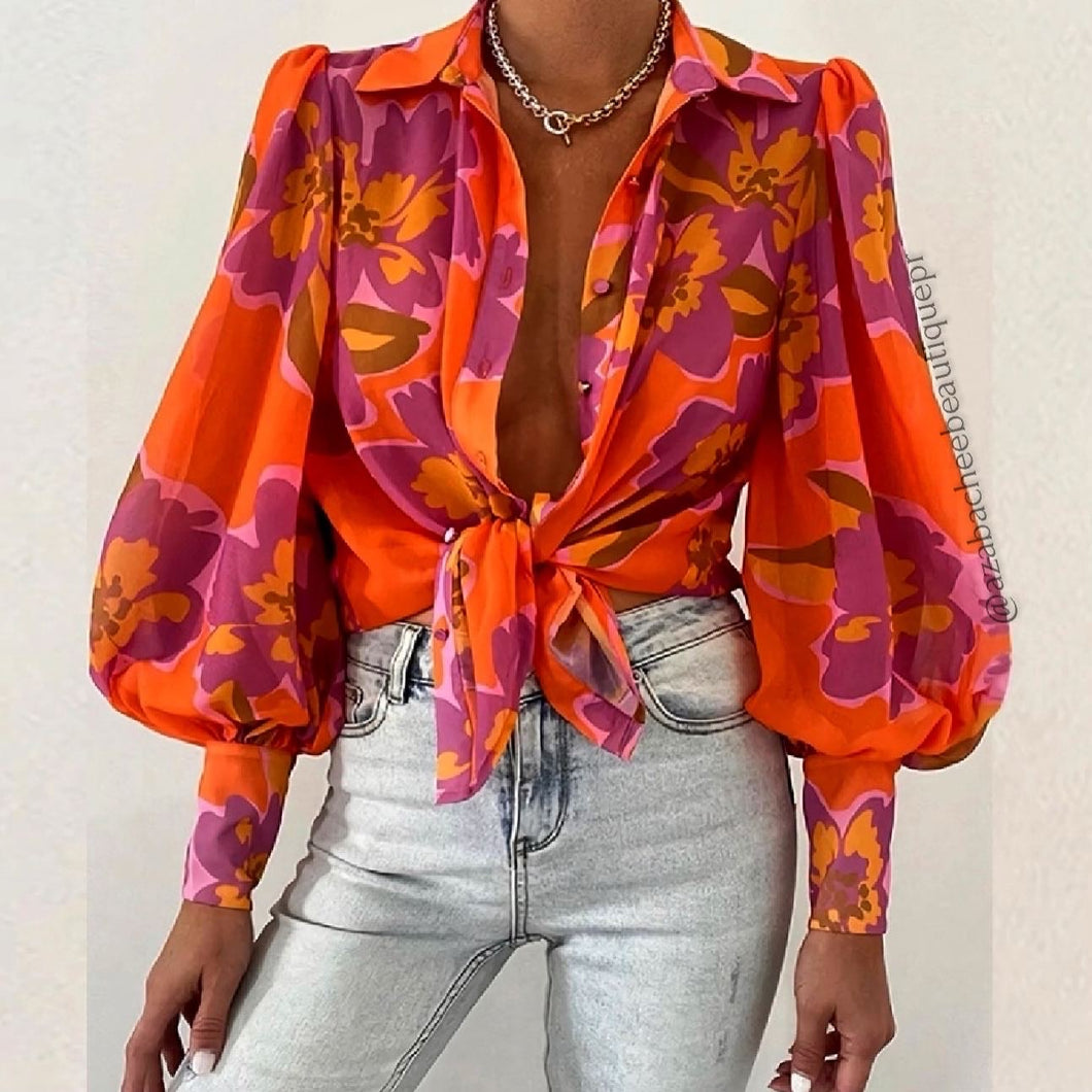 Blouse Floral Kisy  Orange